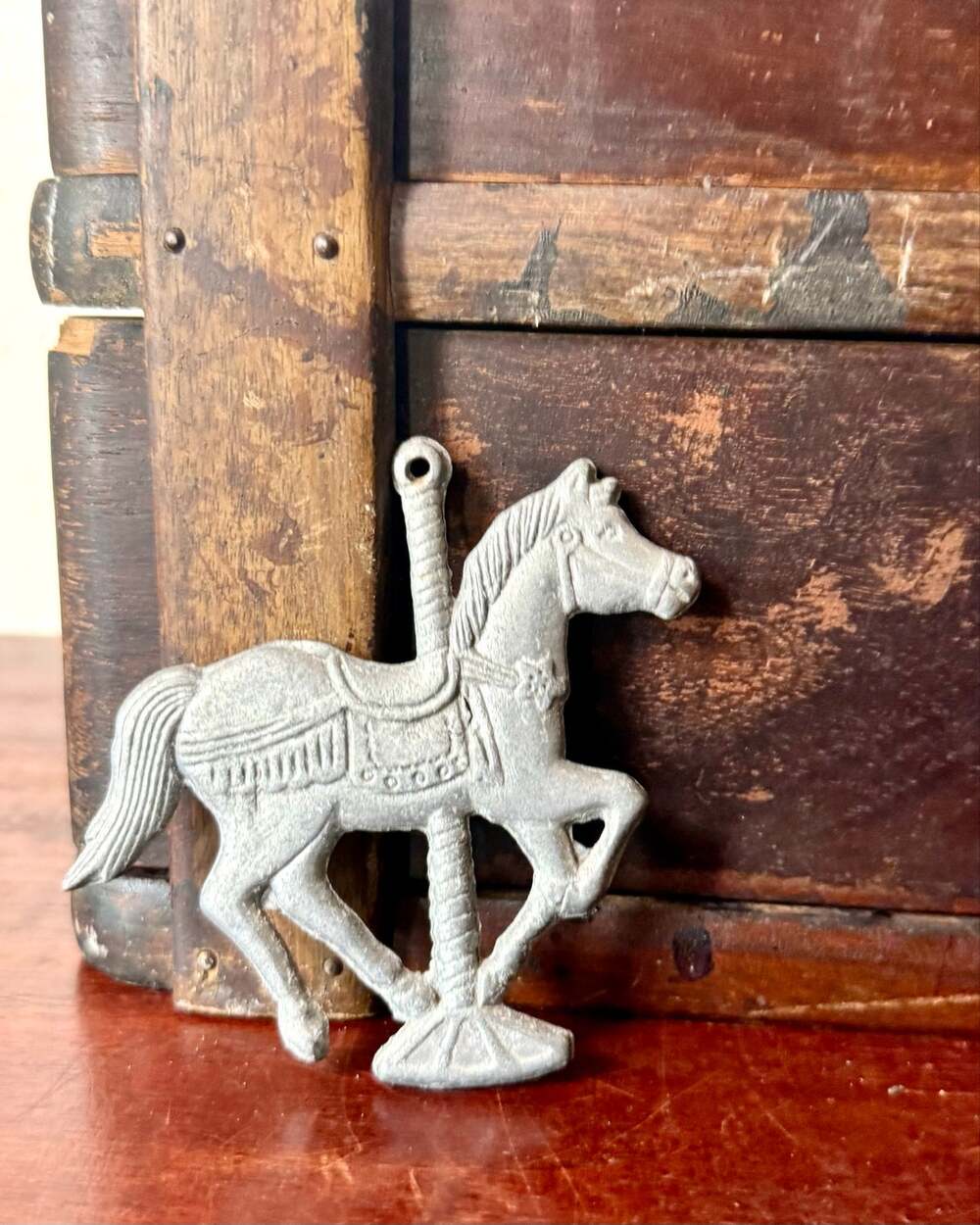 Carousel Horse Charms, Set of 5 Cast Metal Wind Chime Parts, Silver Tone Horses